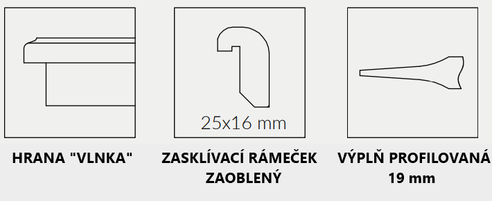 FALCOVÉ DVEŘE - Hrana okrasná, rámeček zaoblený, výplň profilovaná (nelze v dekoru BÍLÁ MAT, SV. ŠEDÁ MAT)